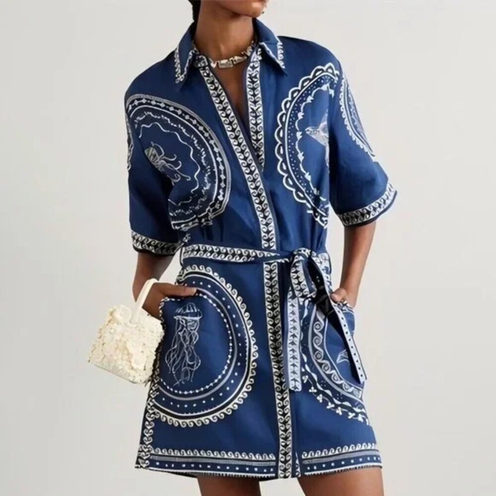 Alemais Blue and White Mini Dress